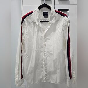 White Shirt with Red and Blue Stripes